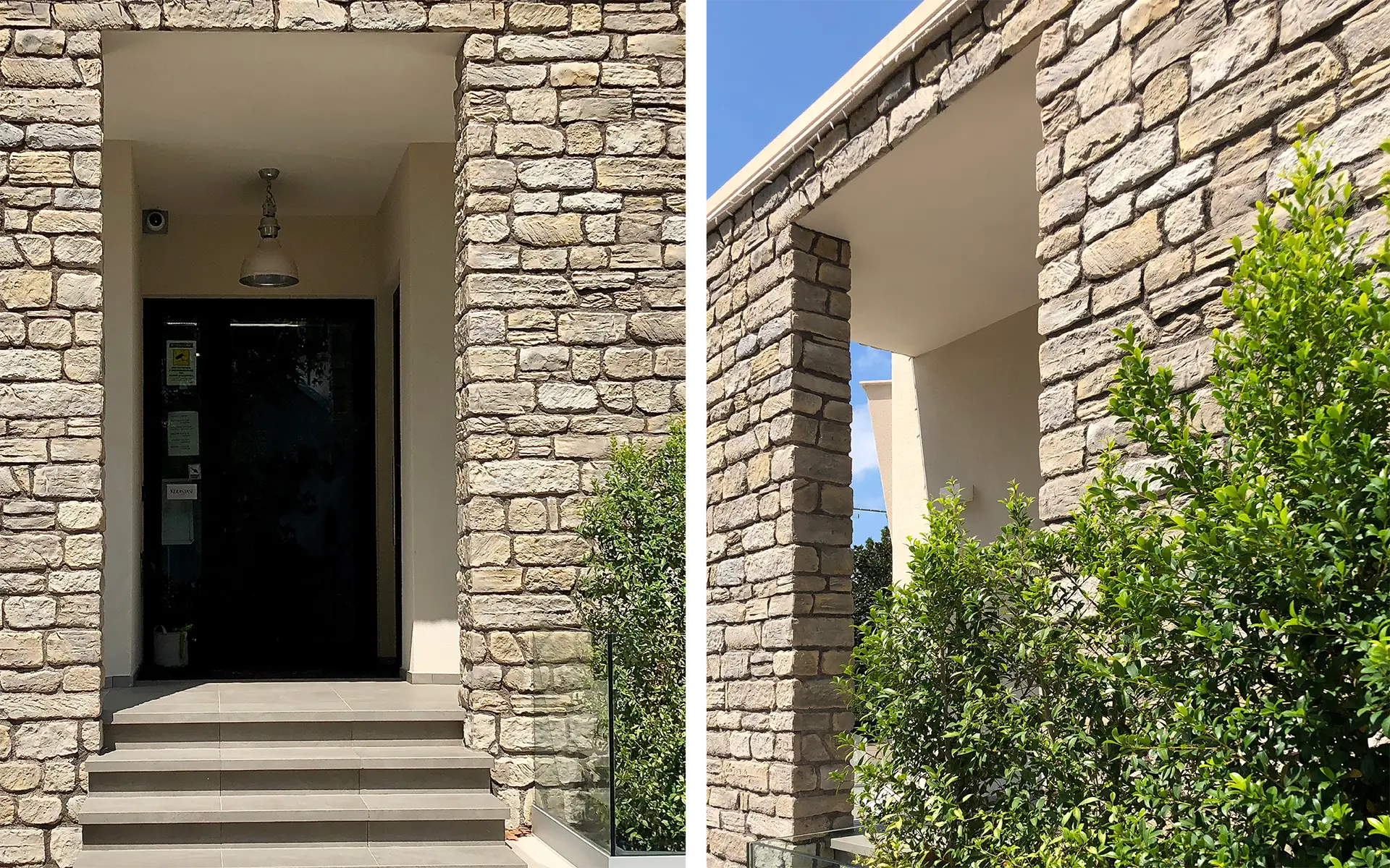 Ingresso di un salone di parrucchiere con rivestimento esterno Roccia Antica Primiceri
